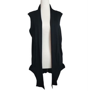 Yansi Fugel Black Silk Knit Sleeveless Open Front Cardigan with Pockets Medium